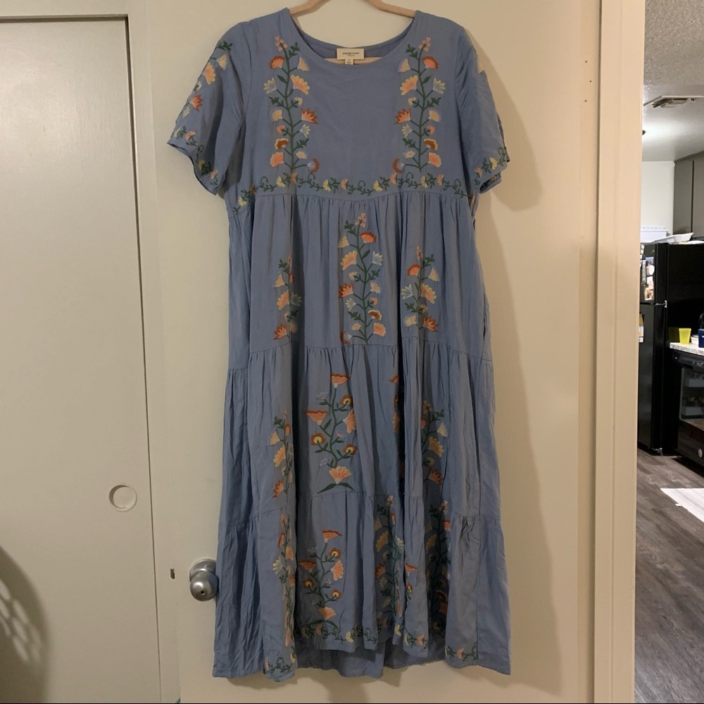 Light blue floral midi babydoll dress Jessakae